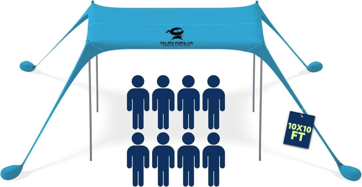 Sun Ninja Pop-Up Beach Tent: UPF 50+ Shade with Sand Shovel and Stabil