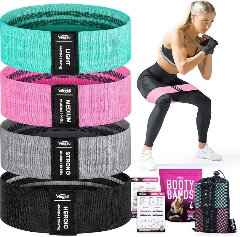 Set of 4 Fabric Booty Bands for Beginner Leg, Hip, and Glute Exercises