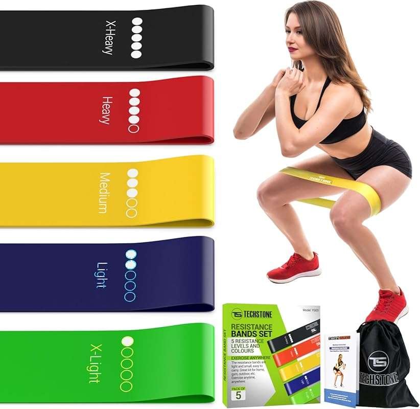 Set of 5 Elastic Resistance Bands for Home Workouts, Yoga, and Beginne
