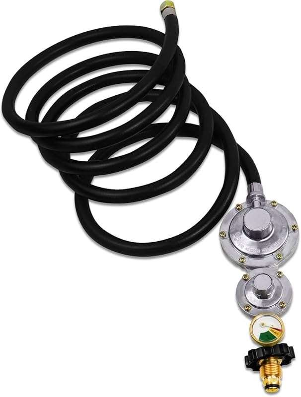 Azdele Upgraded Two Stage Propane Regulator with 10ft Hose and Gauge,