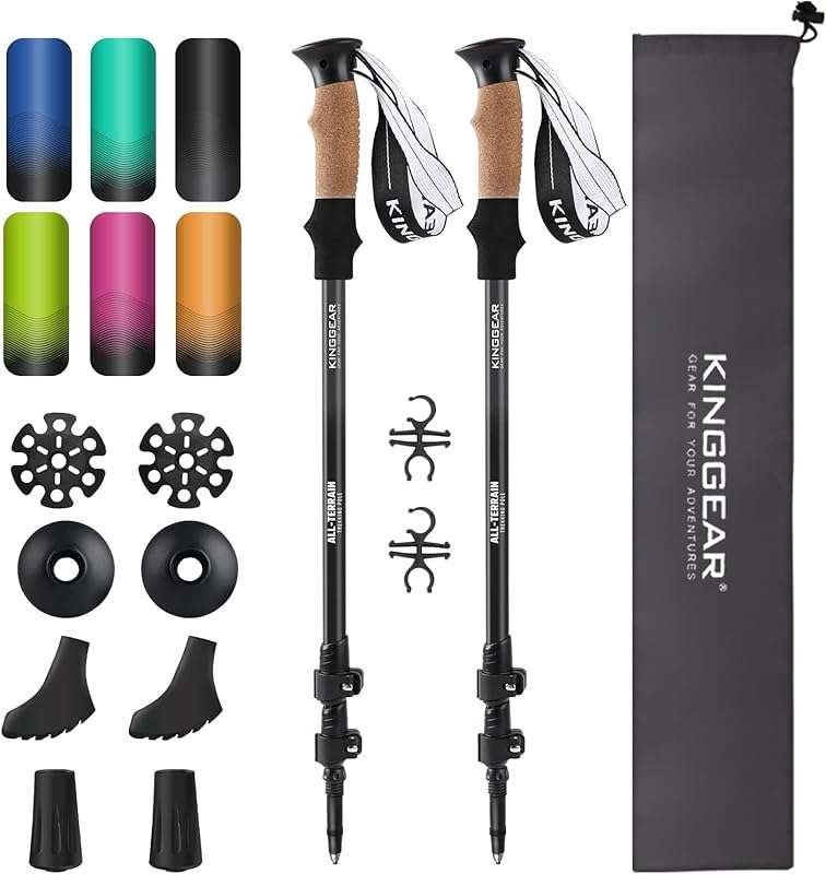 KINGGEAR Nordic Walking Trekking Poles with Retractable Aluminum, Cork
