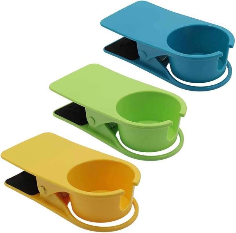 Set of 3 Clip-On Cup Holders for Desks, Adirondack, and Beach Chairs –