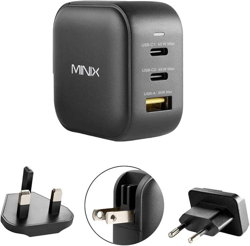 MINIX 66W Turbo 3-Port GaN Wall Charger 2 x USB-C Fast Charging Adapte