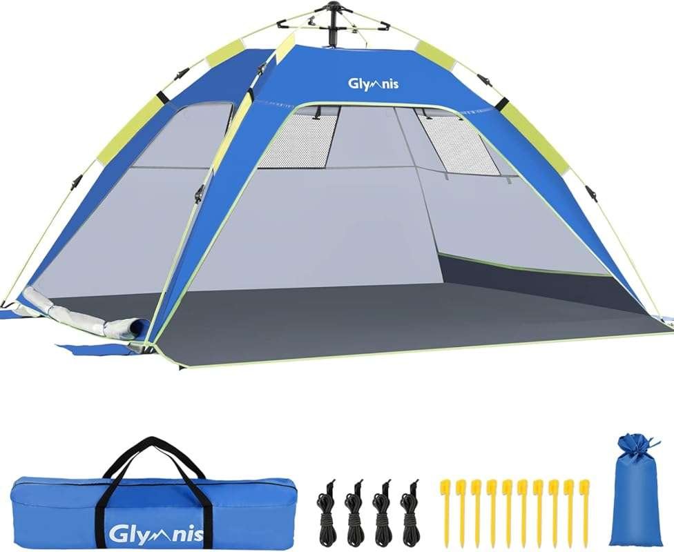 Family Beach Tent for 3-4 Kids with Vent Windows and Zippered Door