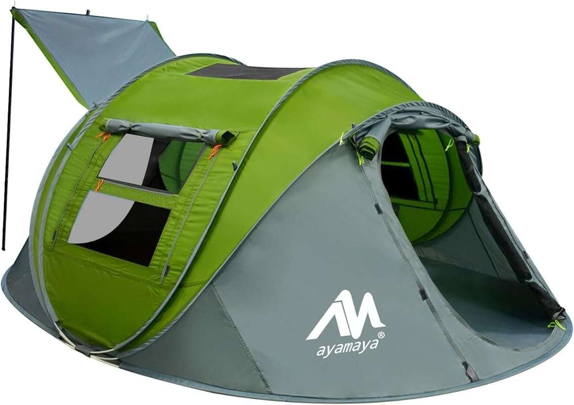 Large 4 Person Waterproof Pop Up Tent for Camping with Skylight and Re