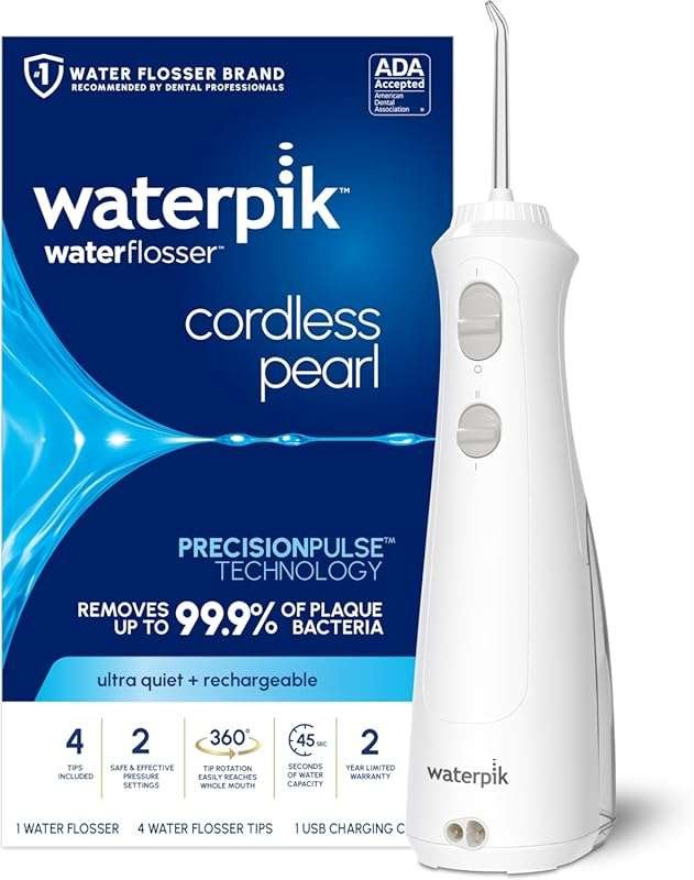 Waterpik Cordless Pearl Rechargeable Water Flosser for Braces, Gums, a