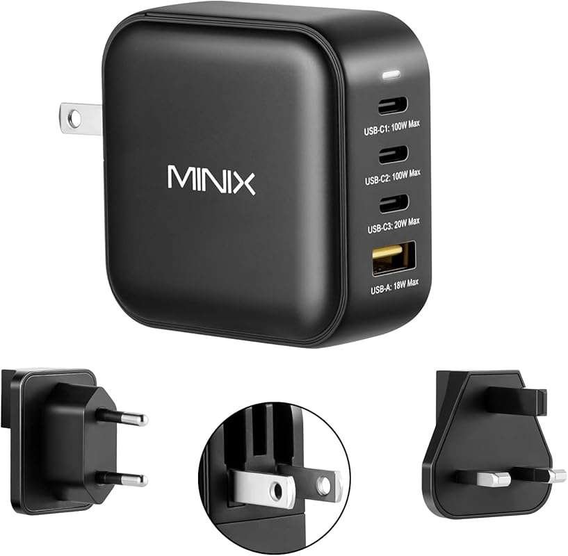 MINIX NEO P3 100W Turbo 4-Port GaN Wall Charger, 3 x USB C port Fast C