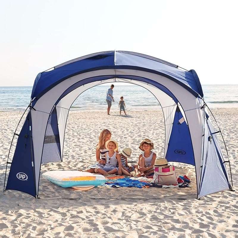 Pop Up Beach Tent with UPF50+ Shade, Side Wall, and Ground Pegs