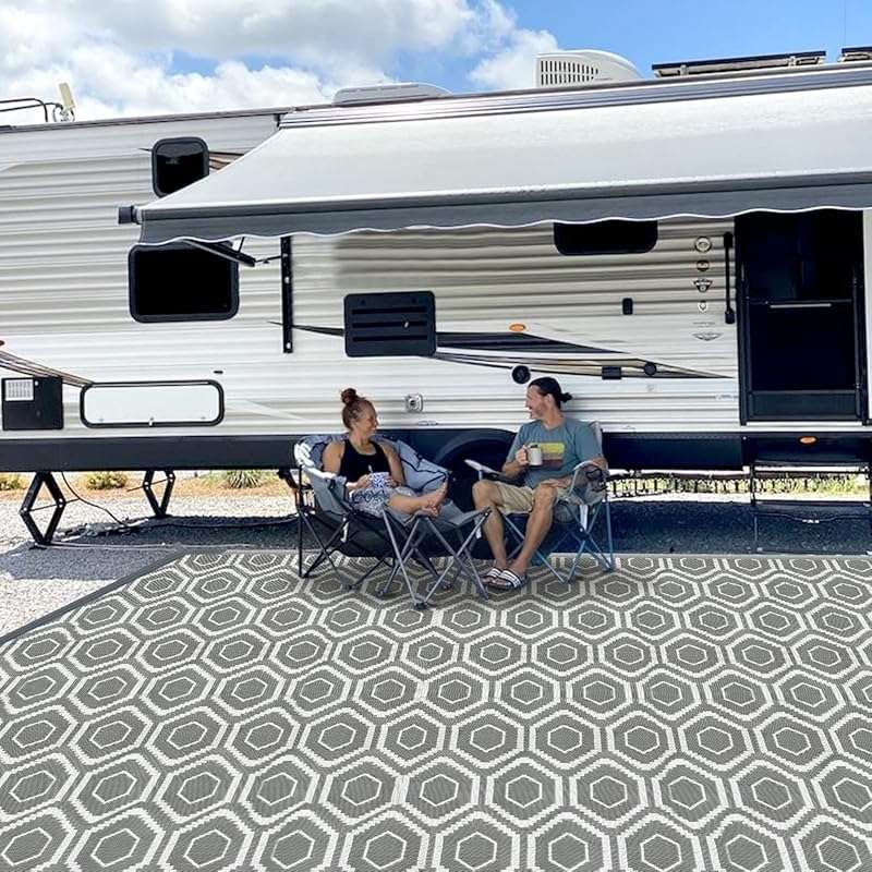 Weatherproof Reversible Plastic Straw Camping Rug for RV, Patio, and O
