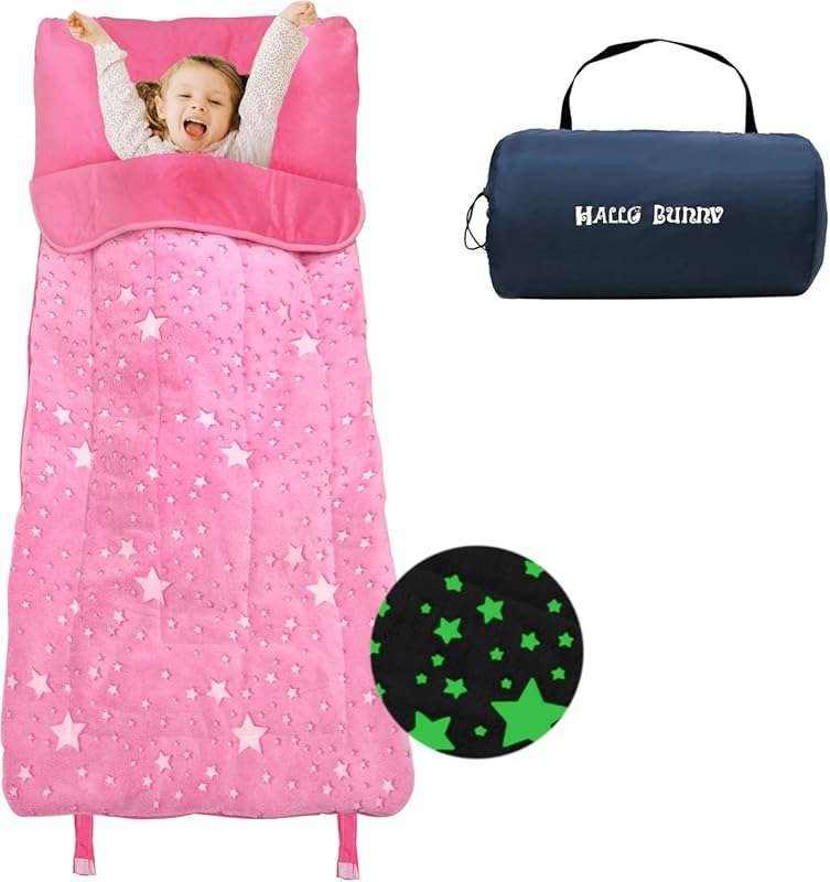 Large Kids Sleeping Bag with Pillow. Glow in the Dark, Soft and Comfor