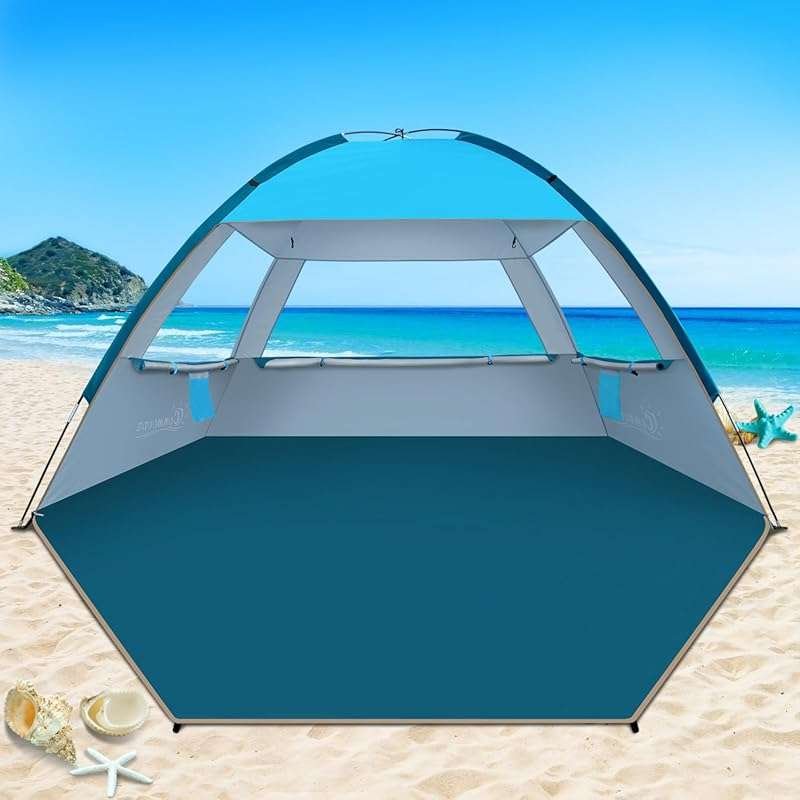 3-4 Person Beach Tent with UPF 50+ UV Protection and Lightweight Desig