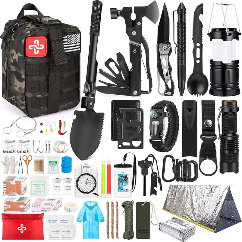 250-Piece Family Survival Gear and First Aid Kit with Molle Bag and Em