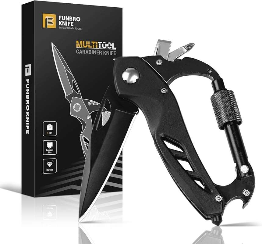 Multitool Carabiner with Pocket Knife, Bottle Opener, Screwdriver, and