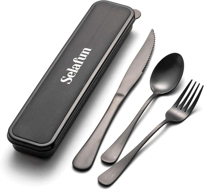 Portable Stainless Steel Travel Utensils Set with Case for Hiking & Ca