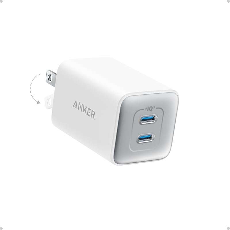 Anker Nano 47W USB C Charger, 2 Port Compact Foldable GaN Charger for 
