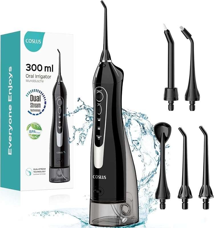 COSLUS Portable Cordless Water Flosser, Rechargeable Oral Irrigator fo