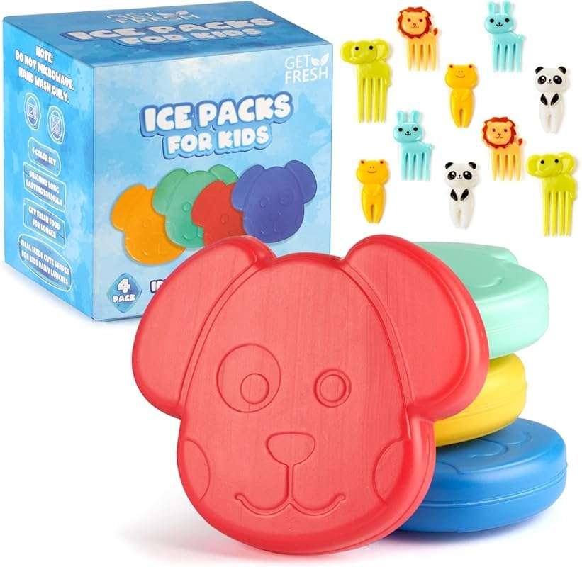 Mini Freezer Ice Packs for Lunch Boxes, Reusable Animal Ice Blocks, 4-
