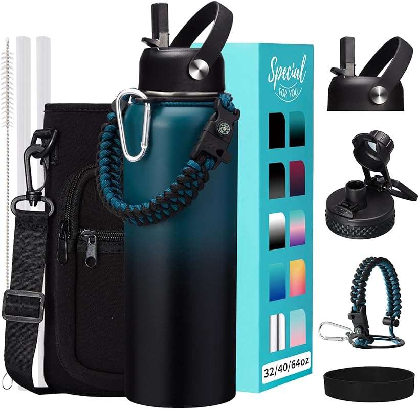 Insulated Stainless Steel Water Bottle, 32-64 oz, Long Cold/Hot, Dual 