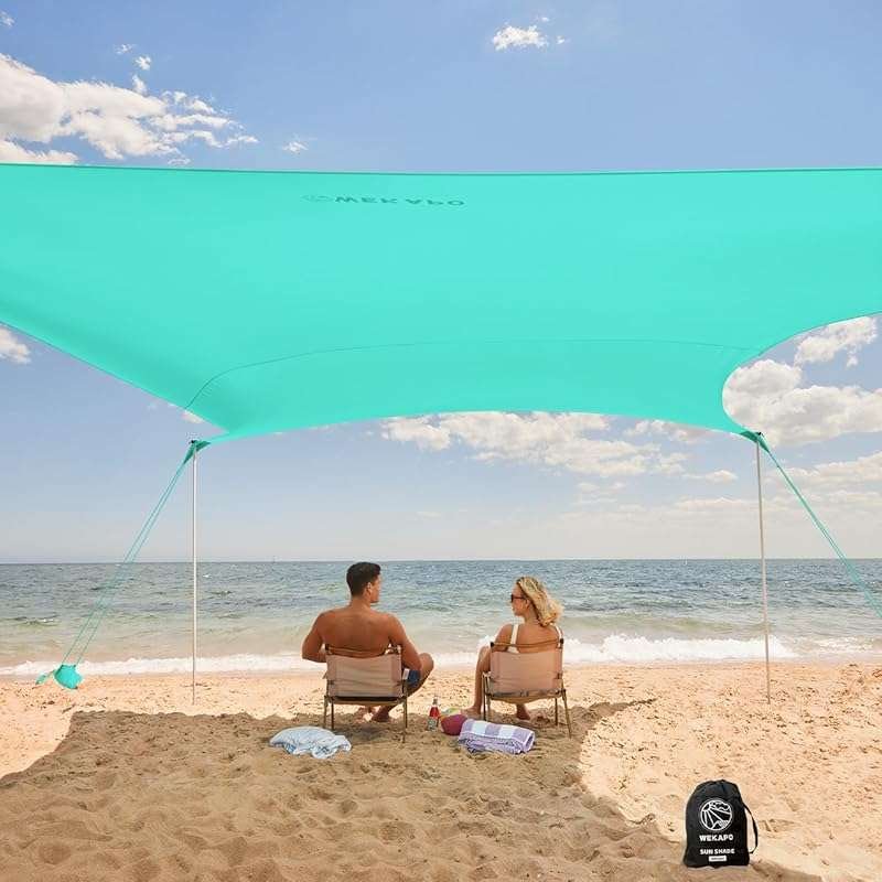 Windproof Beach Tent with Sturdy Poles and UPF 50+ Shade for Beach and