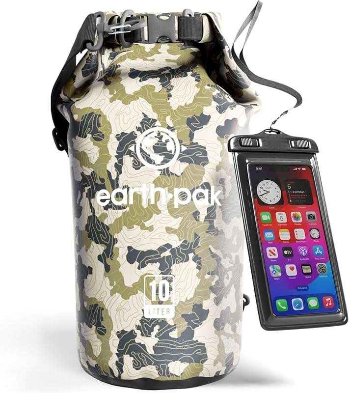 Earth Pak Waterproof Roll Top Dry Bag for Kayaking and Hiking with Pho