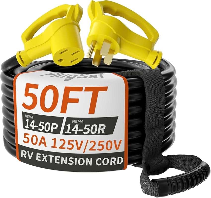 50 FT 50 Amp RV Extension Cord, Heavy Duty NEMA 14-50P to 14-50R, Outd