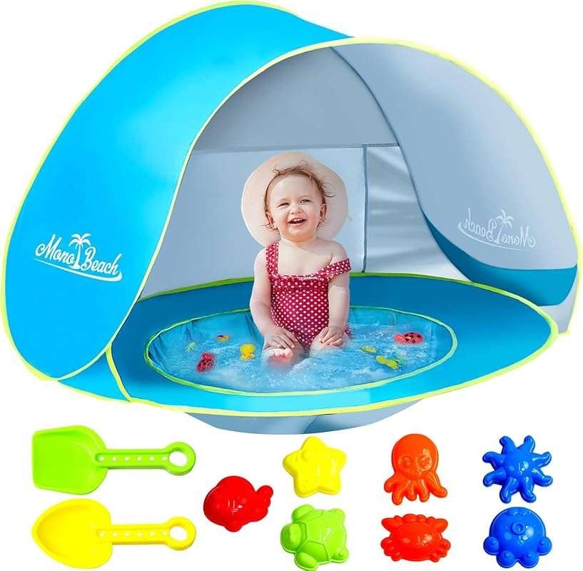 Monobeach Baby Beach Tent with Beach Sand Toys Pop Up Portable Shade P