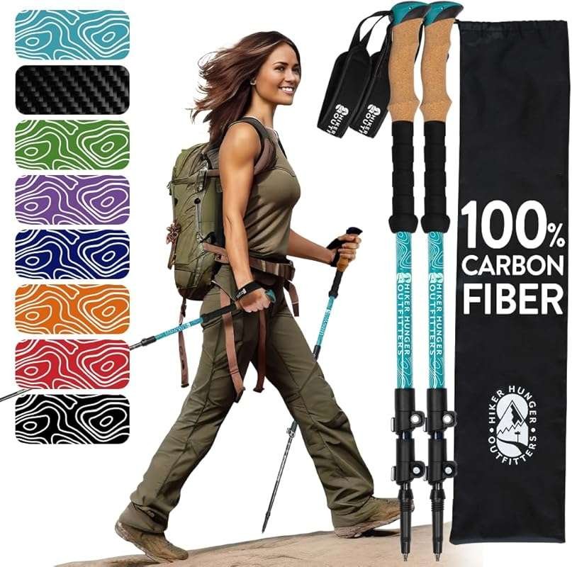 USA Brand 100% Carbon Fiber Trekking Poles with Cork and EVA Foam Grip