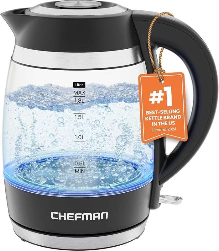 Chefman 1.8L Electric Kettle, 1500W for Fast Boiling, Auto Shut-Off & 