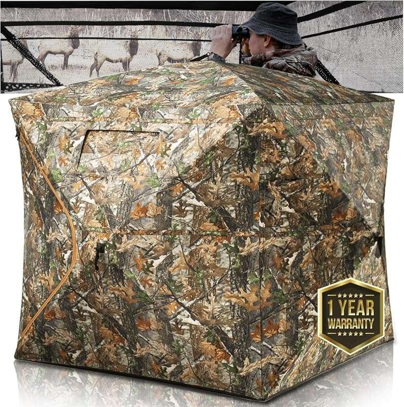 HUNTSEN 270-Degree See-Through Pop-Up Ground Blind (2-4 Person) for De
