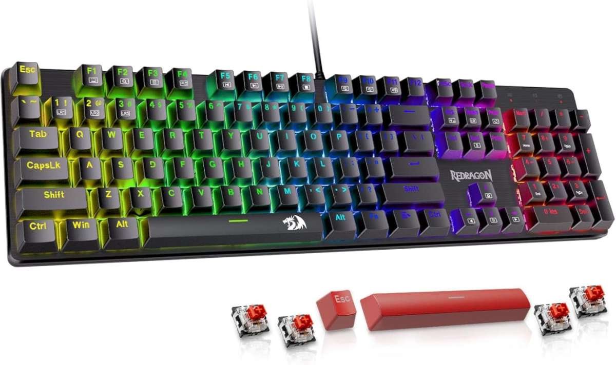 Redragon Wired Mechanical Keyboard: Hot-Swappable Red Switch, Double-S