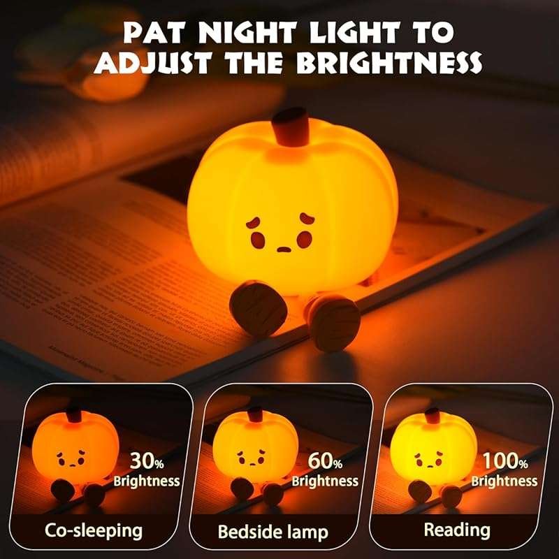 Rechargeable Halloween Pumpkin Night Light: Dimmable Silicone Touch La