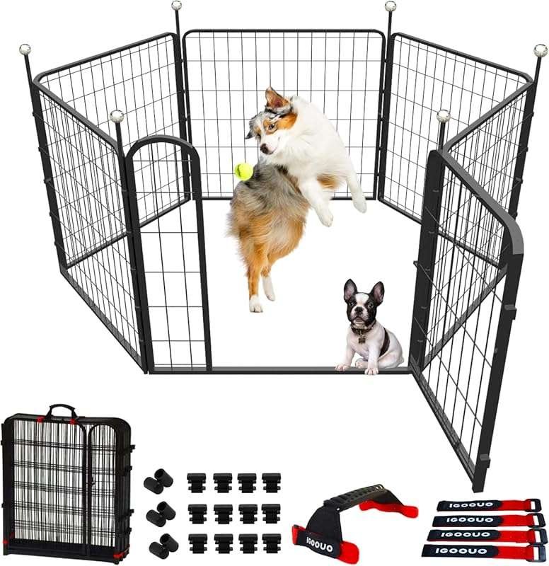 Portable Dog Fence for RV Camping: 32-Inch, 6 Panels with Door and Car