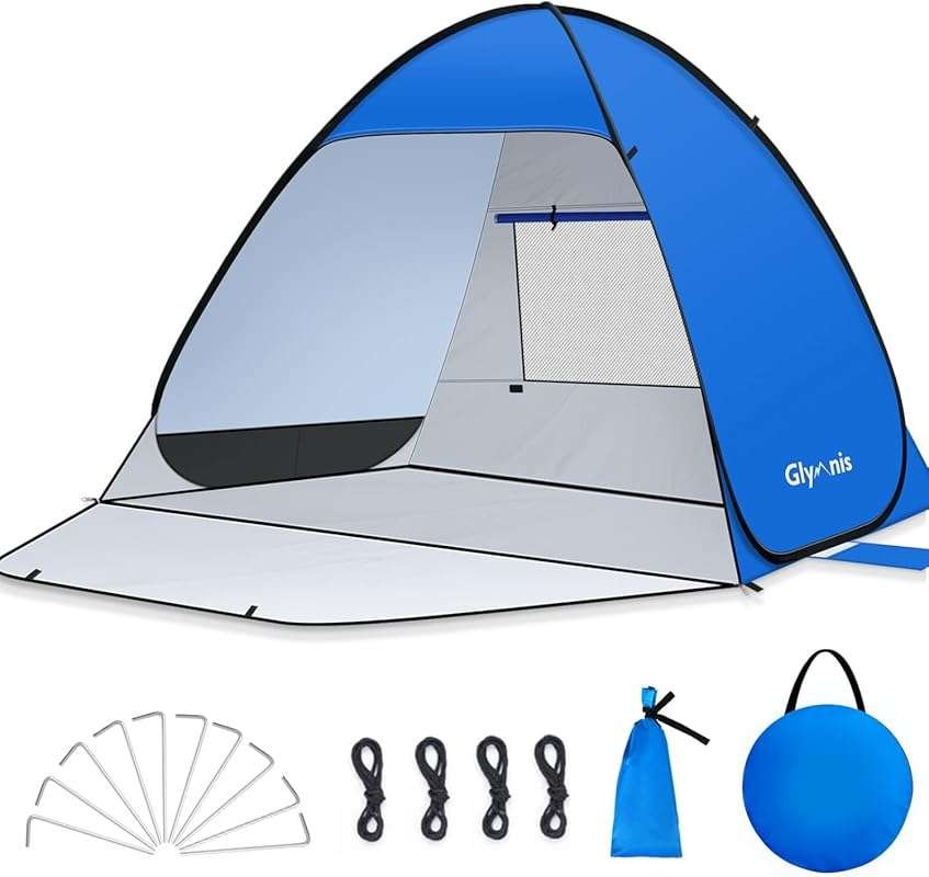 Compact Pop Up Beach Tent for 1-4 People with UPF 50+ and Zipper Door