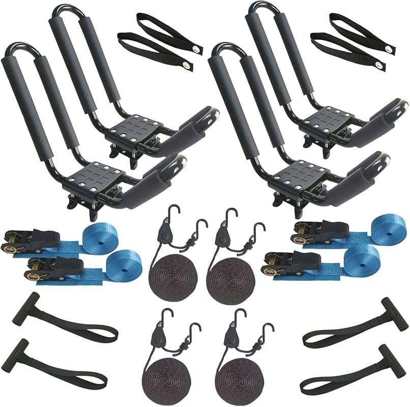 Heavy-Duty J-Style Kayak Roof Rack Carrier for Car, SUV, Truck with Ti