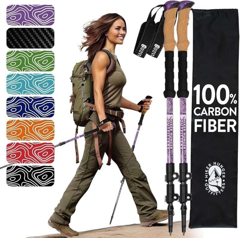 USA Brand 100% Carbon Fiber Trekking Poles with Cork and EVA Foam Grip