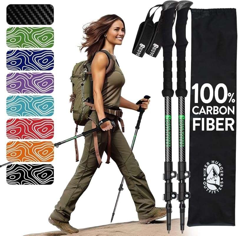 Lightweight Carbon Fiber Trekking Poles with Cork and EVA Foam Grips f
