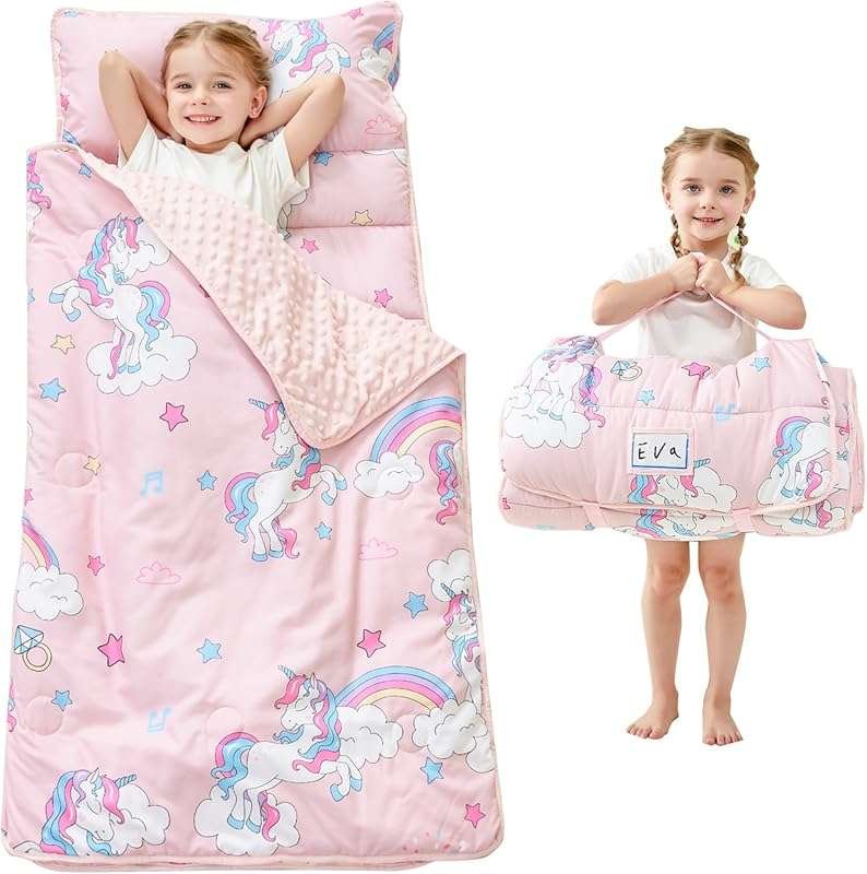 Extra Large Kids Sleeping Bag with Pillow and Blanket. Rolled Nap Mat 