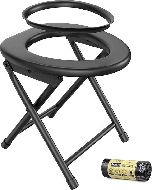 Portable Folding Toilet for Camping & Backpacking. 300LBS Capacity wit