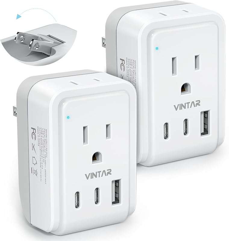 VINTAR Foldable US to Japan Travel Adapter with 2 Outlets and 3 USB Po