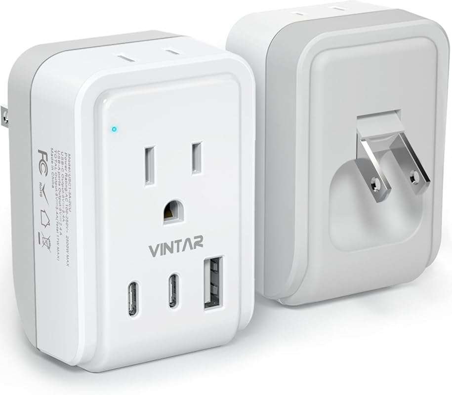 VINTAR US to Japan Travel Adapter with 2 Outlets and 3 USB Ports