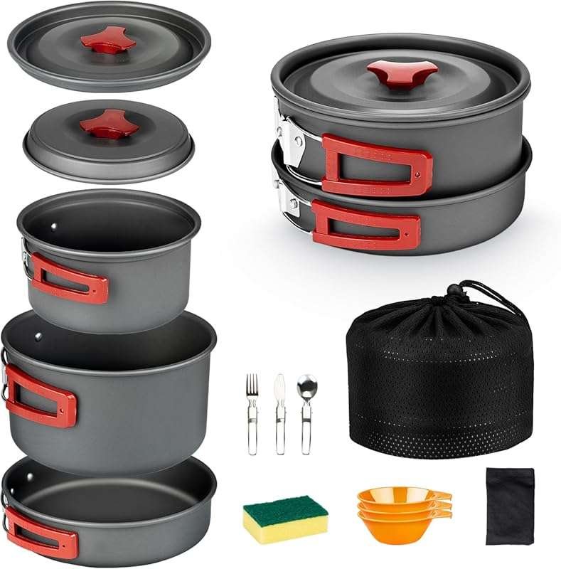 Alocs Portable Camping Cookware Set with Accessories for Outdoor Cooki