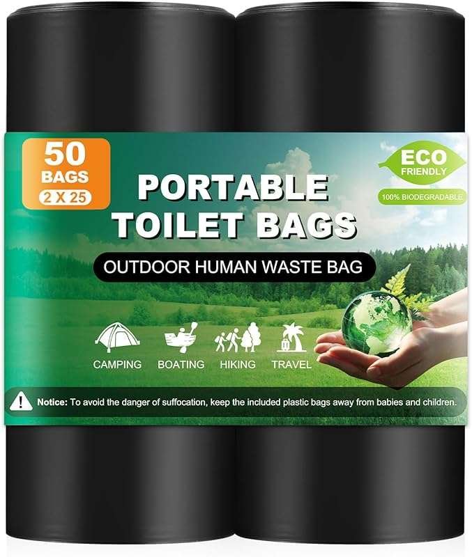 Biodegradable Portable Toilet Bags for 5 Gallon Bucket – 50 Pack, 8 Ga