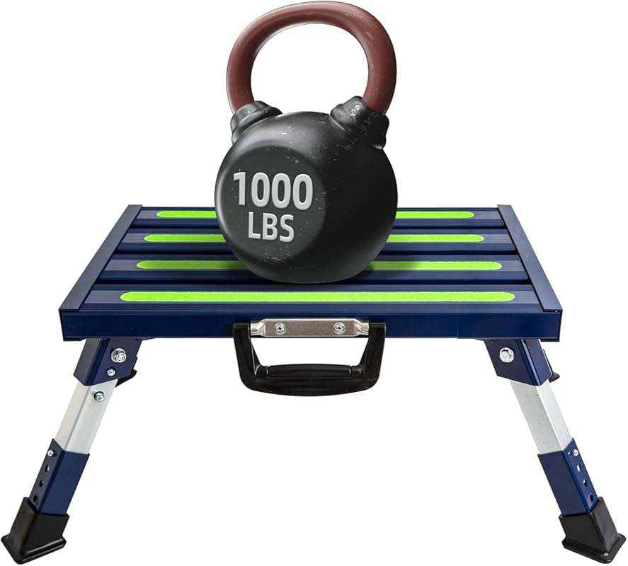 GarfatolRv Aluminum RV Steps, 4-Level Adjustable Folding Step Stool wi