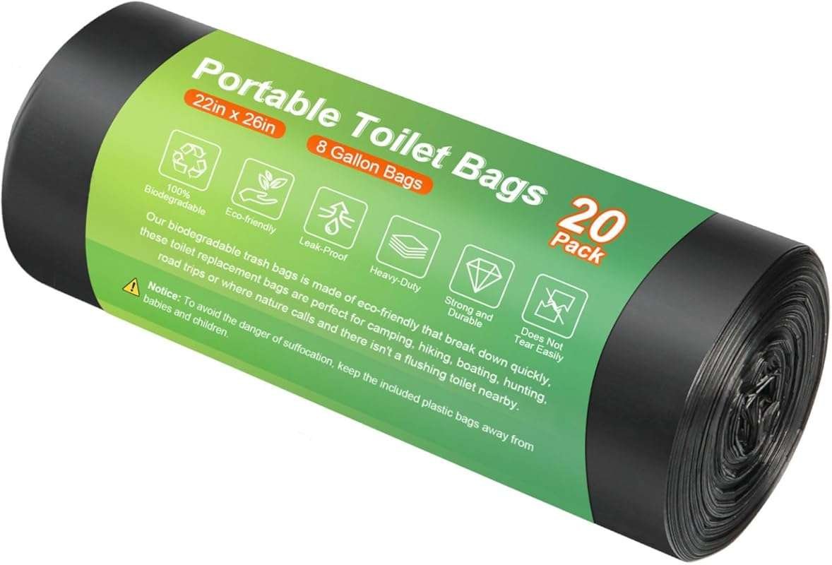 Compostable Portable Toilet Bags for Camping – 20 Pack, 8 Gallon, Plas