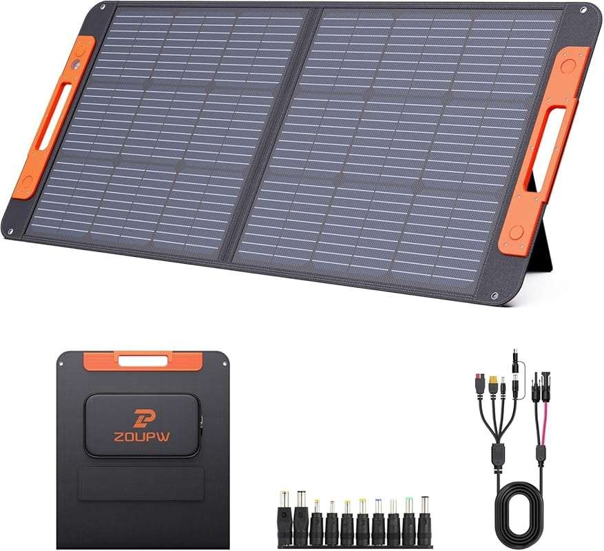 ZOUPW 100W Portable Foldable Solar Panel: Waterproof with Dual Kicksta