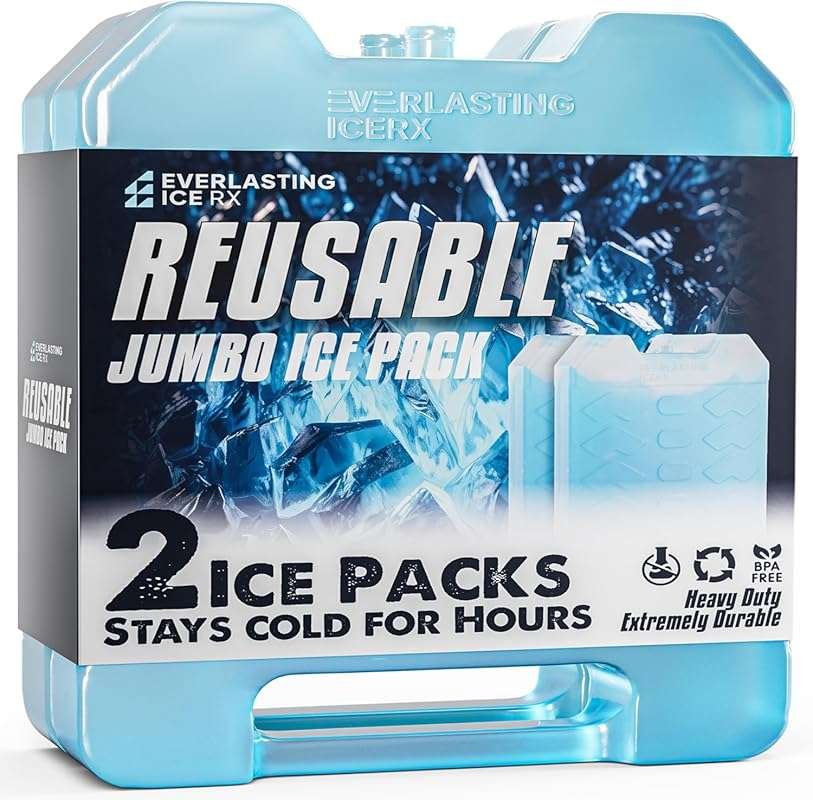 Everlasting Ice Large Reusable Ice Packs (4 Pack) for Coolers. Long-la