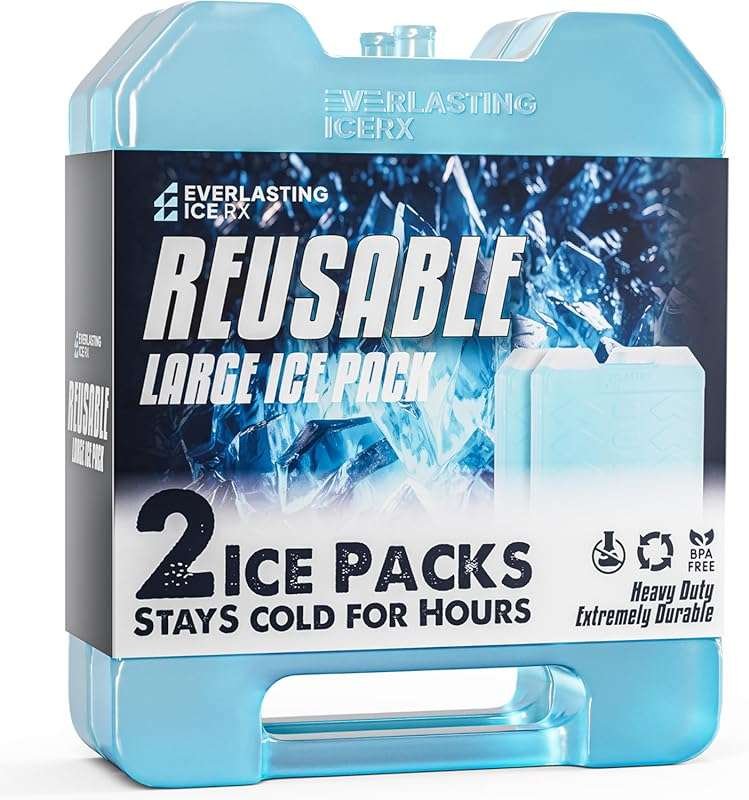 Everlasting Ice Large Reusable Ice Packs (4 Pack) for Coolers. Long-la