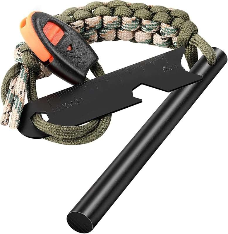 Survival Ferro Rod Fire Starter with Paracord for Hiking and Camping E