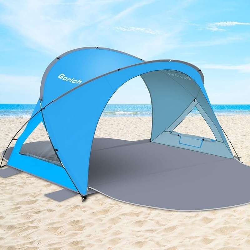 Lightweight Beach Shade Tent with UPF50+ Protection for 3–7 People and