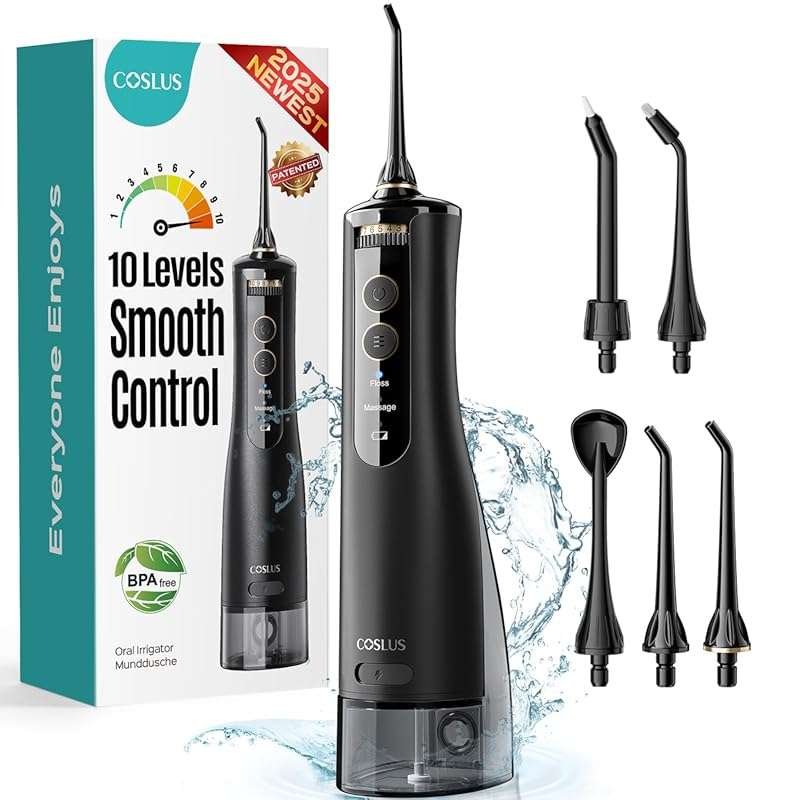 COSLUS Portable Cordless Water Flosser for Braces and Gums with 10 Pre